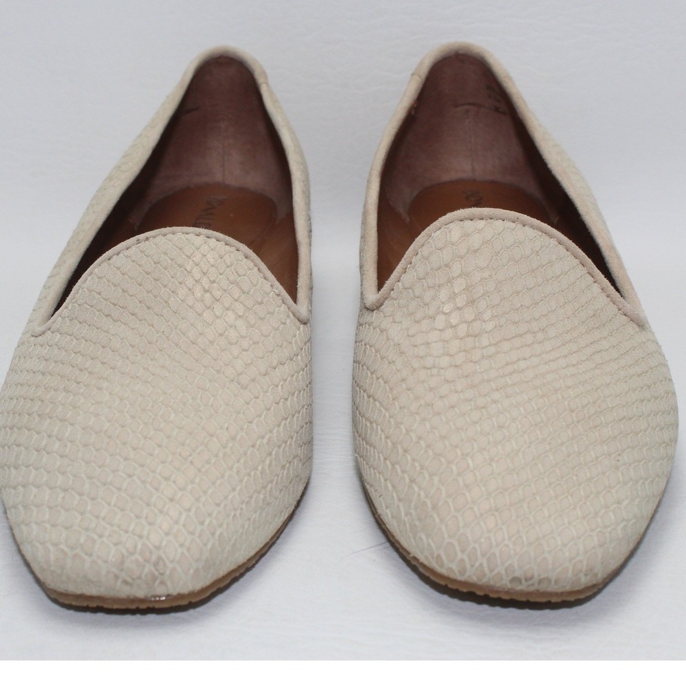 Donald Pliner Reena Snakeskin Embossed Loafers Cream Beige Flats 6.5M‎